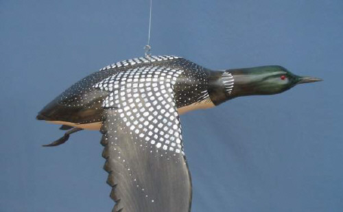 Wood Carving - Bird In Flight Common Loon Wings Down 40