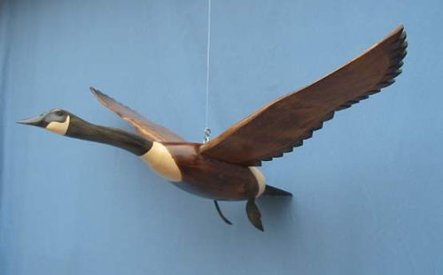 Wood Carving - Canada Goose In Flight Wings Up Decoy