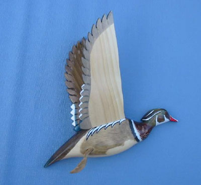 Wall Mount Wood Duck Drake Wings Up Decoy